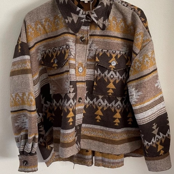 Brown Mix Media Aztec Print Southwest Jacket - Picture 1 of 8